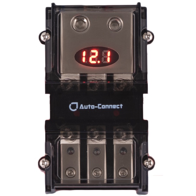 Auto-Connect mini-ANL säkringsblock med voltmätare, 3 st. säkringar