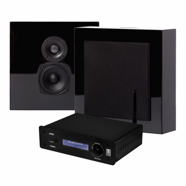 System One A50BT & 2-pack DLS Flatbox Mini stereopaket, svart