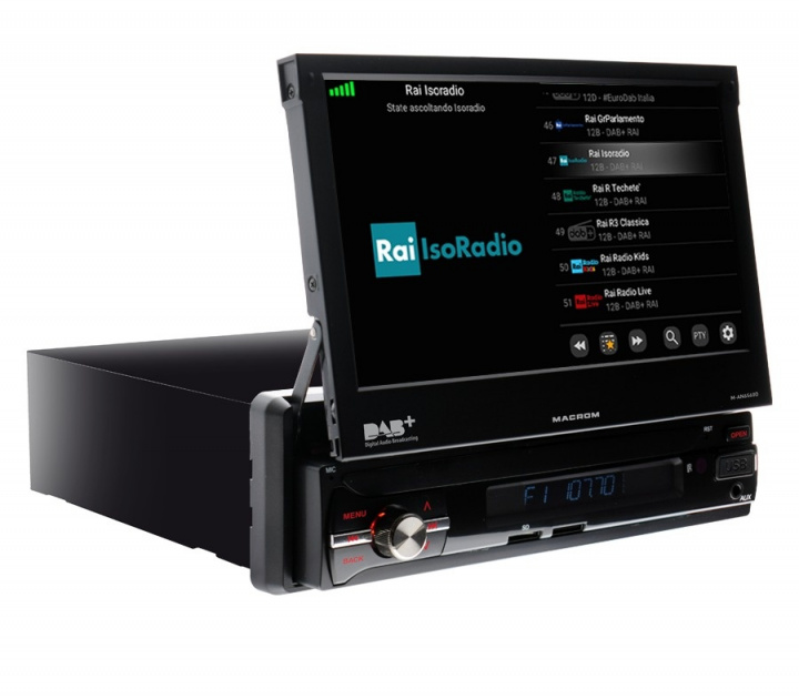 Macrom M-AN6560DAB bilstereo med motoriserad skärm, Android 10, DAB+ och Bluetooth i gruppen Bilstereo / Bilstereo enkeldin hos CD Bilradio (175MAN6560DAB)