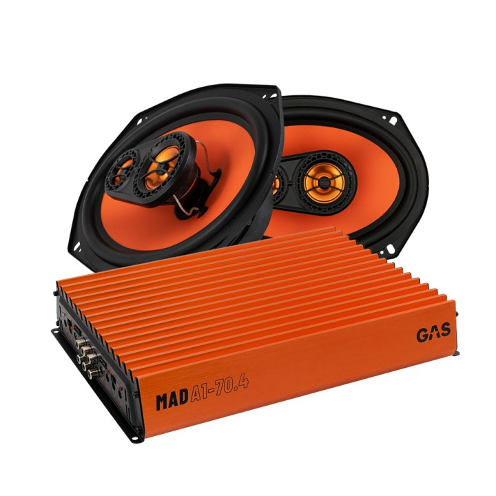GAS MAD X1-694 koaxialhögtalare & MAD A1-70.2, hatthyllepaket i gruppen Kampanjer / Påsk-kampanj hos CD Bilradio (SETMADX1694PKT1)